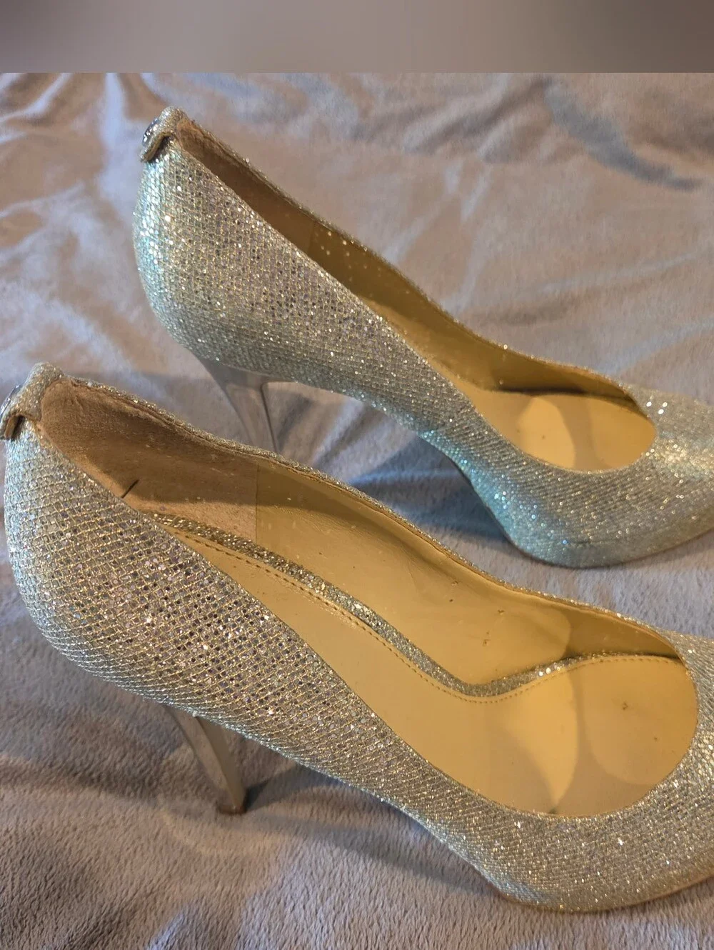 Michael Kors Silver Glitter Women's High Heels - Elegant Evening Pumps Sz 9
